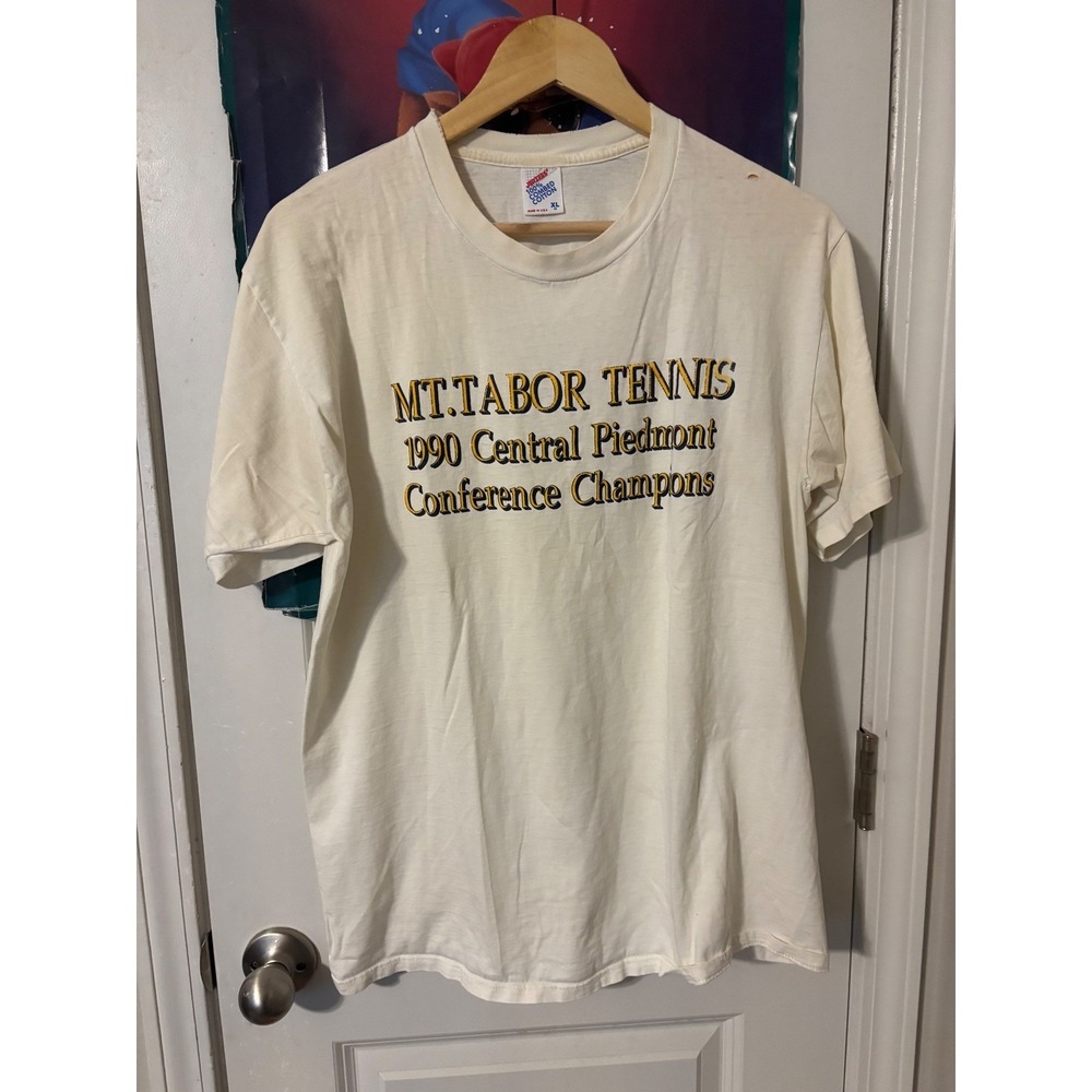 Vintage 1990 Mt Tabor Tennis Champions T-Shirt Jerzees XL White Single Stitch
